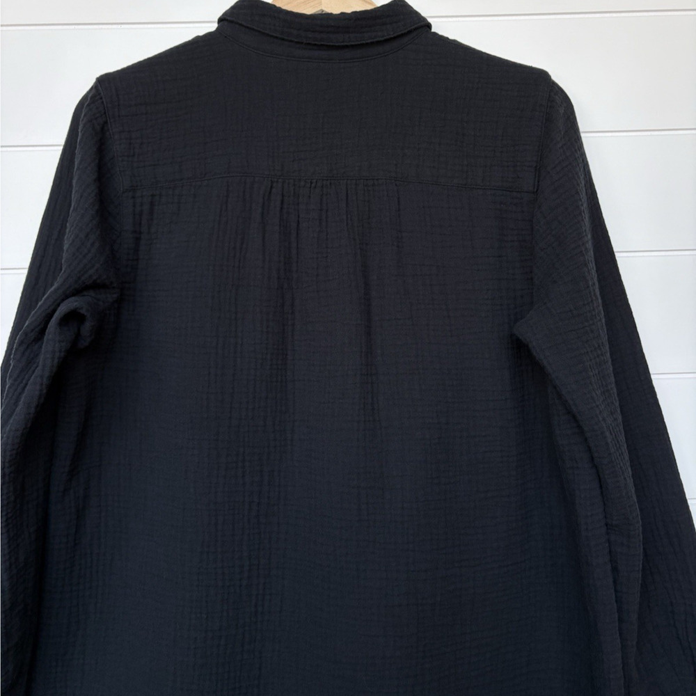 J Jill 100% Cotton Gauze Button Front Tunic Shirt Long Sleeves Black M Petite - Picture 8 of 13